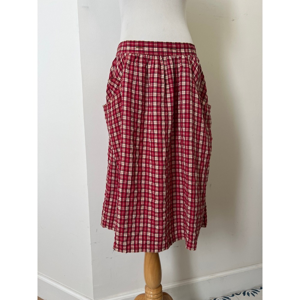 Vtg Guess red plaid  Midi skirt with front pockets